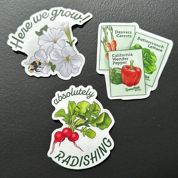 Gardening Stickers  8 in total 3 varieties  3” tall - Picture 2 of 7